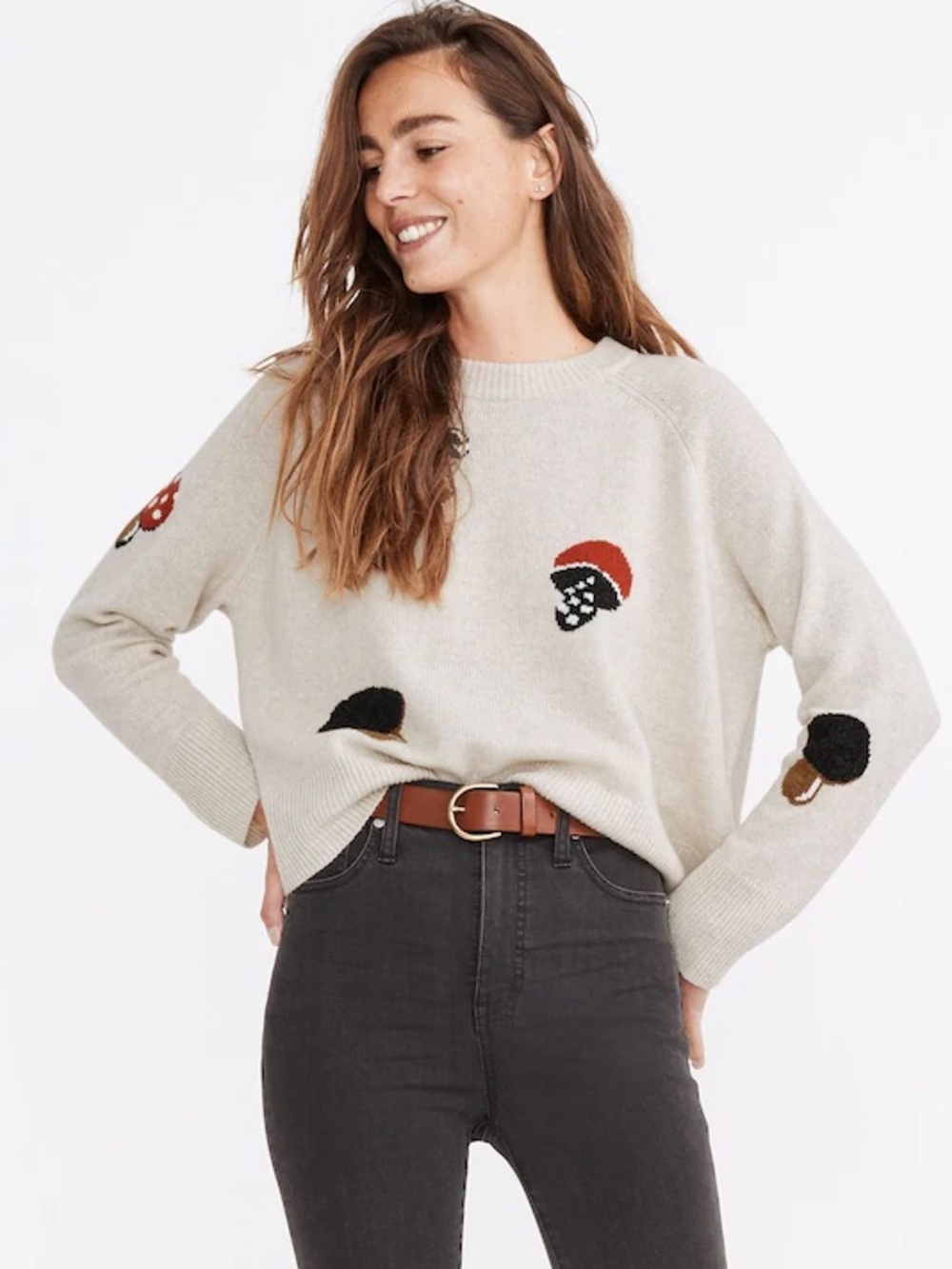 Madewell Mushroom Intarsia Pullover Sweater